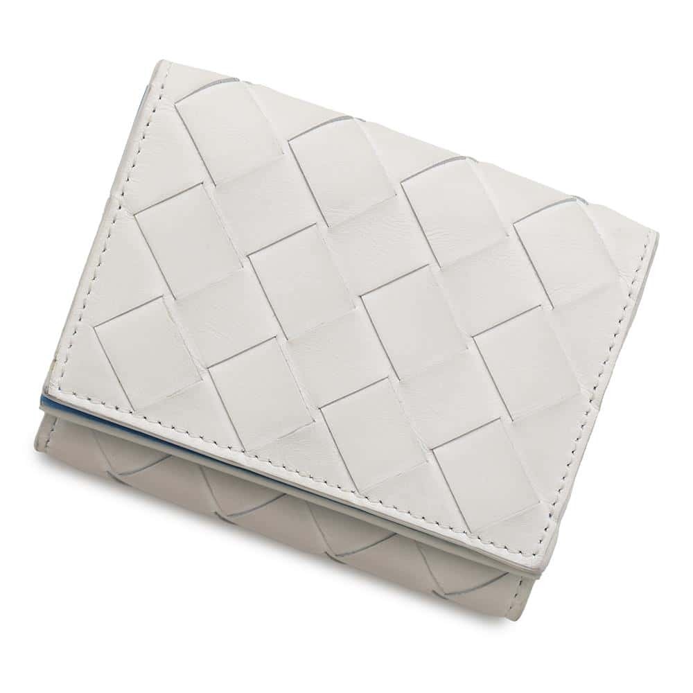 Bottega Veneta Tri fold Wallet Compact Leather White Bicolor